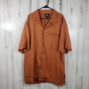 Steve harvey 100% linen orange short sleeve button down shirt mens size 3XL